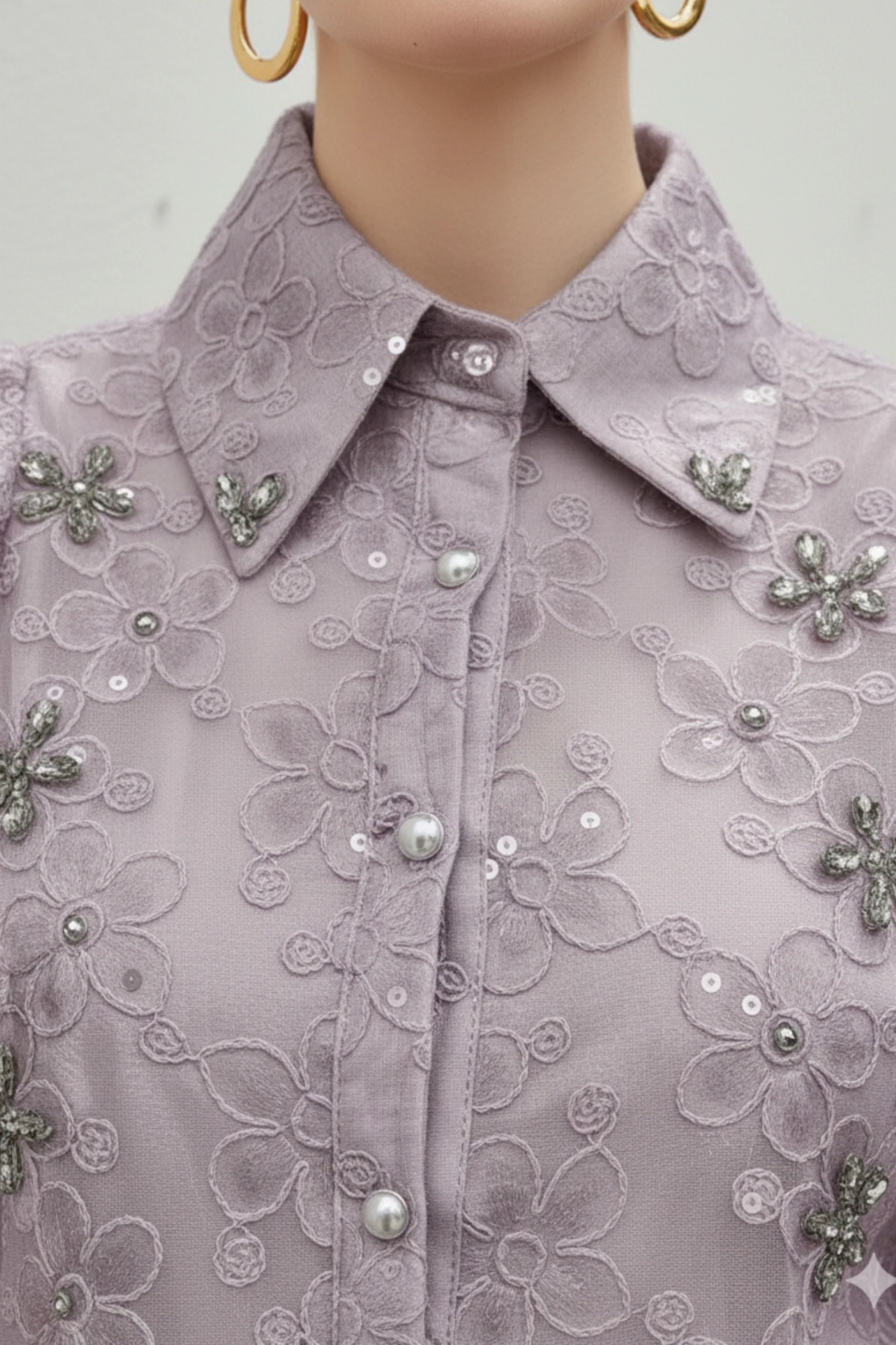 Light Mauve Embroidered Shirt