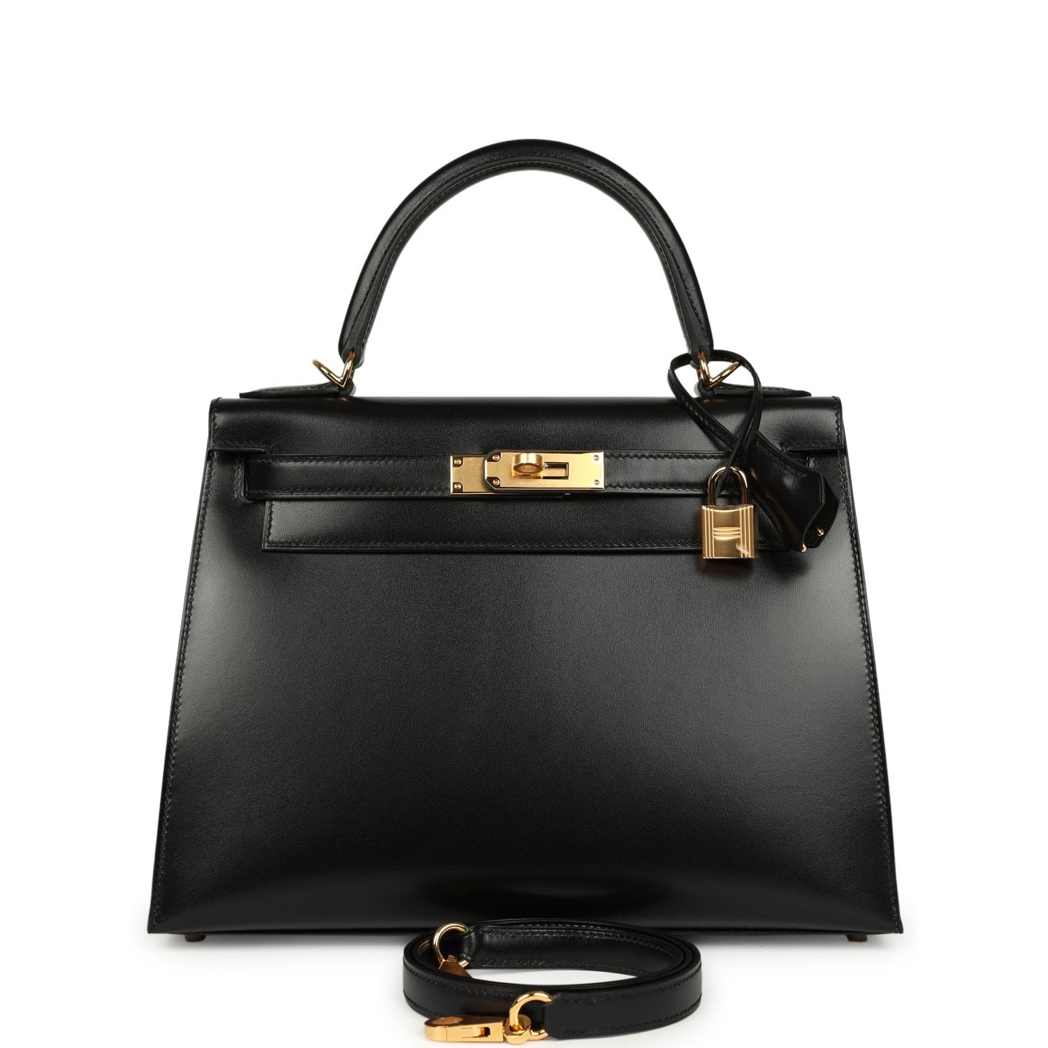HERMÈS Kelly Sellier 28 Black Box Gold Hardware
