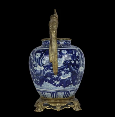 43CM Old Chinese Blue and White Pot w/bird N3901