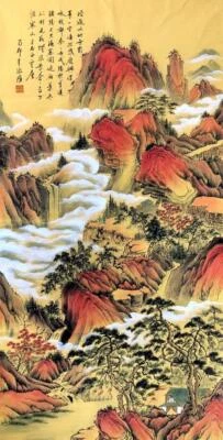 Zhang Daqian Signed Chinese Hand Painted Calligraphy Scroll w/landscape N1949