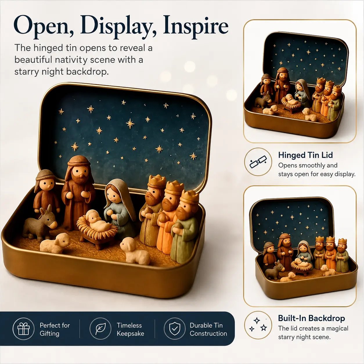 🎄 Christmas-✝️🙏 Mini Nativity Scene Keepsake Tin