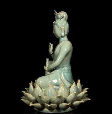 28CM Old Chinese Song Ru Yao Ru Kiln Statue w/Guanyin Buddha N114