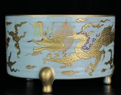 Old Chinese Song Ru Yao Ru Kiln Incense Burner w/dragon N836