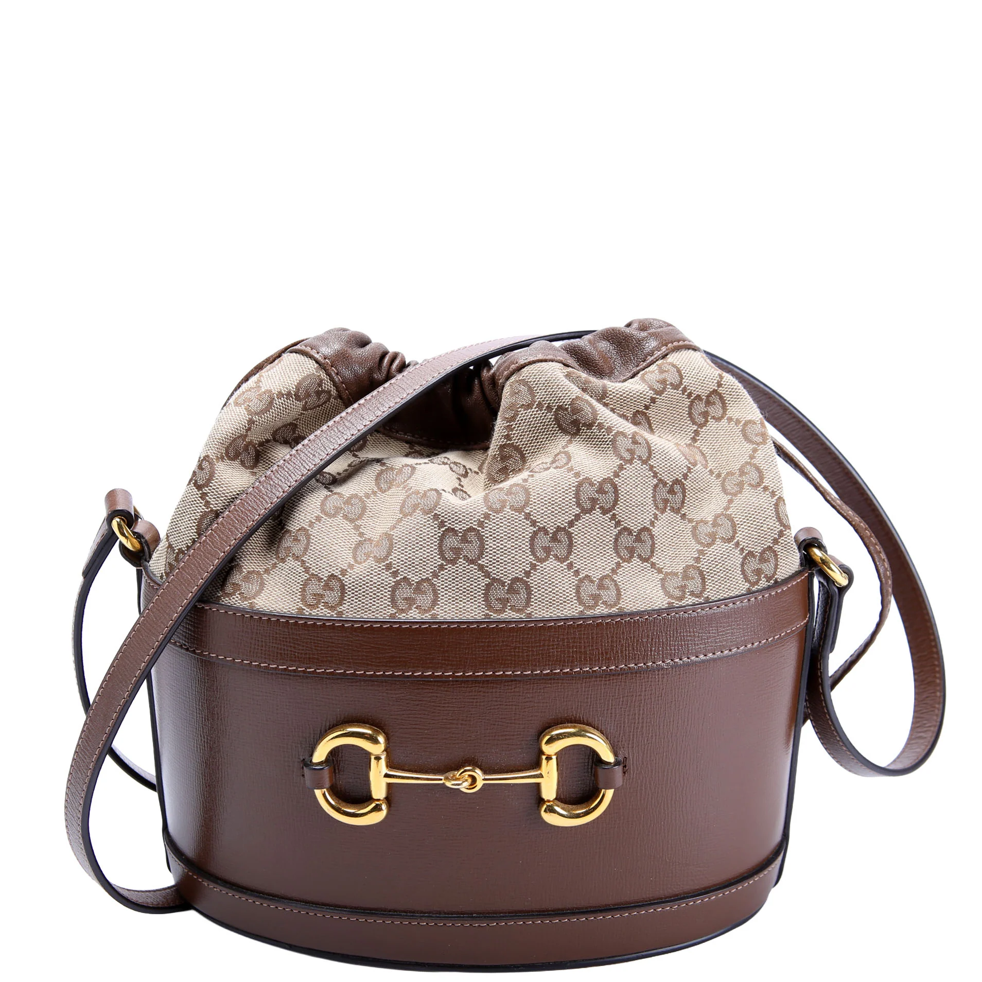 GUCCI 602118 GG Canvas 1955 Horsebit Bucket Bag Brown/Beige