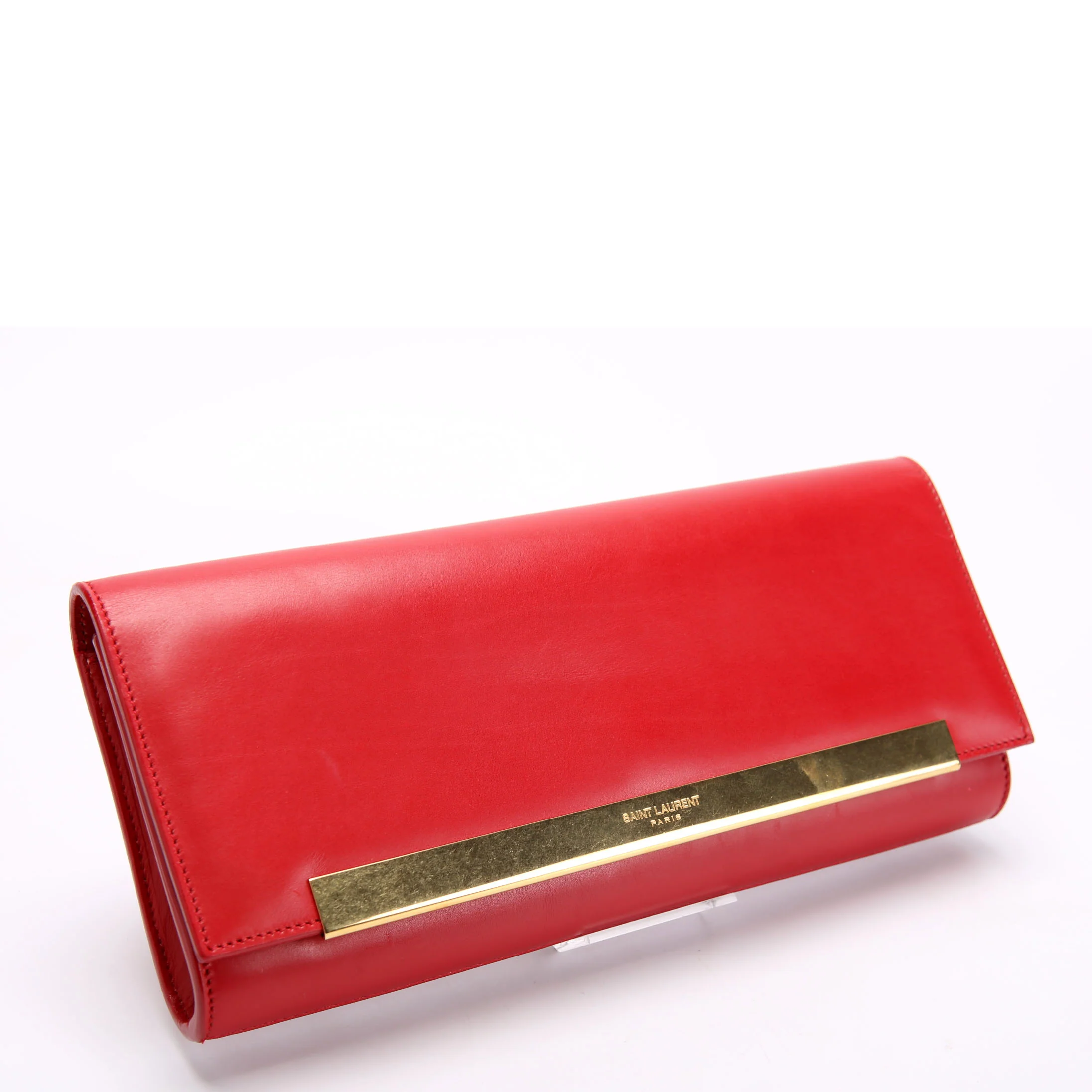 SAINT LAURENT 324826 Lutetia Flap Clutch Calfskin Red