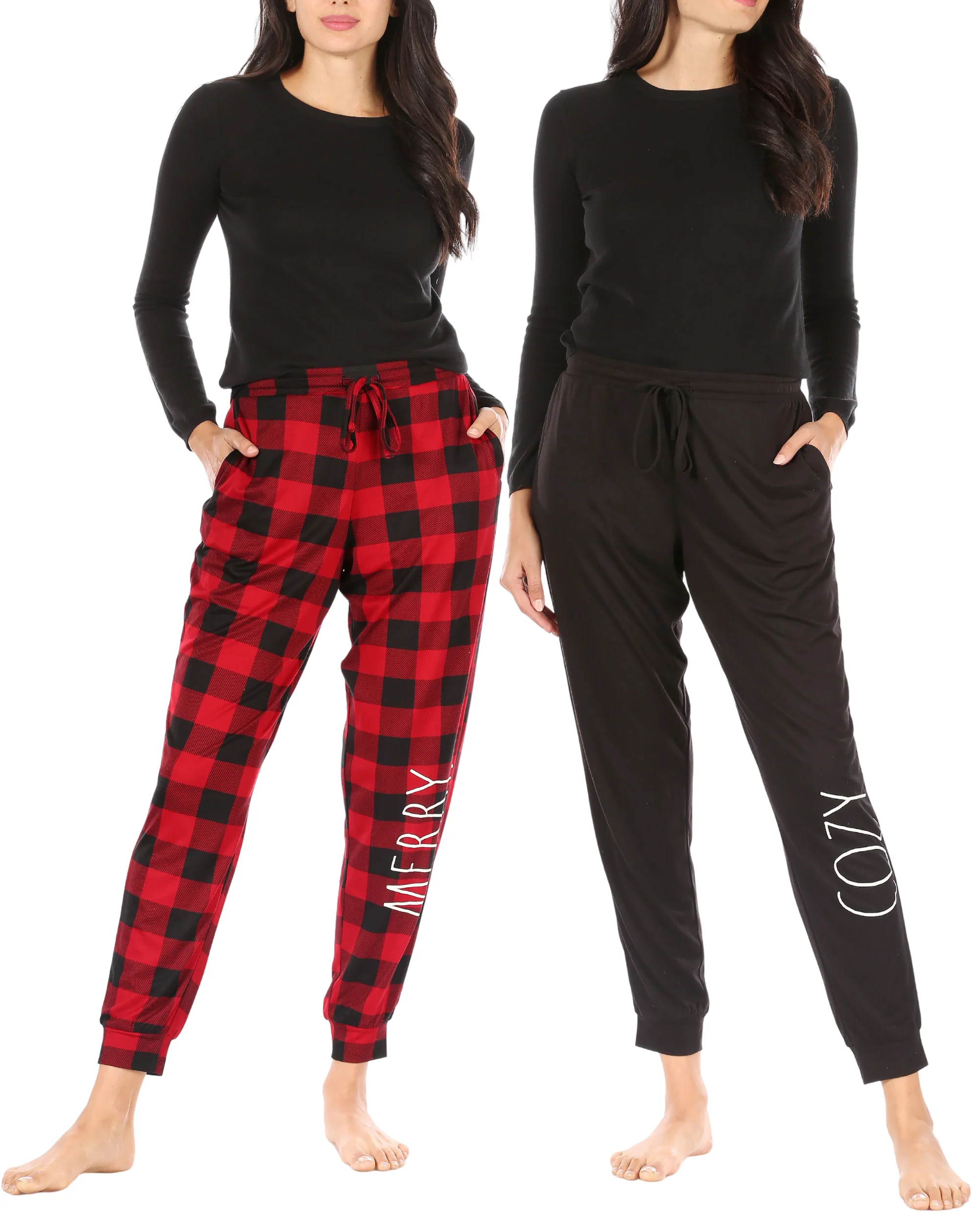 Women's 2-Pack Drawstring Jogger Set Plaid 
