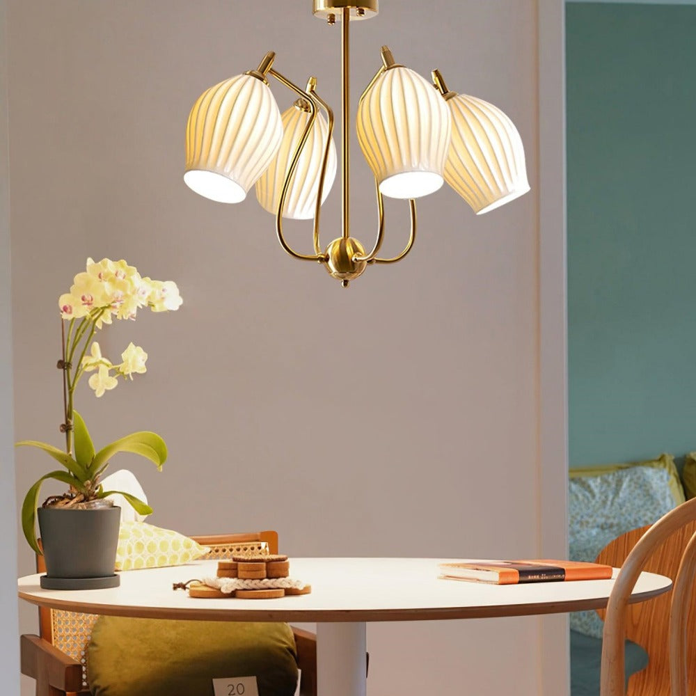 Modern Ceramic Ribbed Chandelier For Dining Room