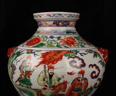 Old Chinese Wucai Jar Pot W/figure N1556