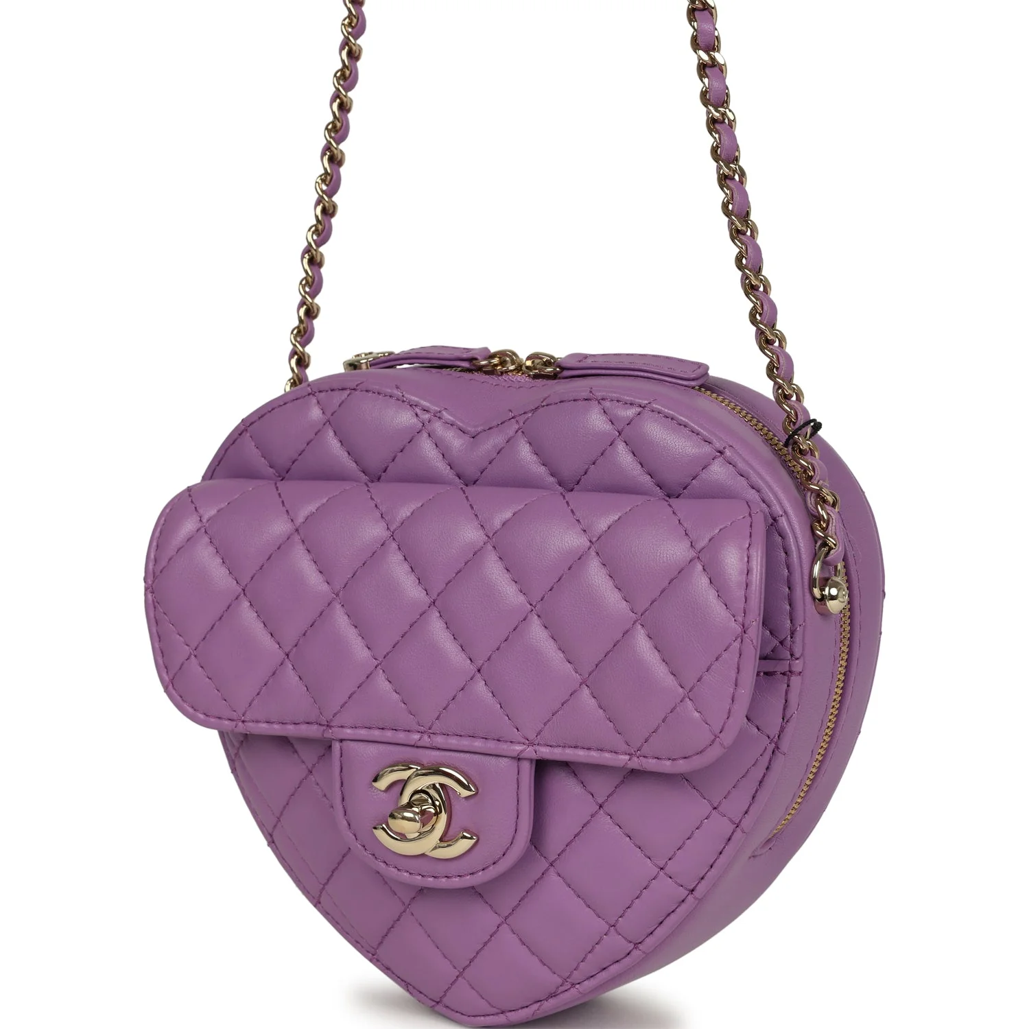 Chanel CC In Love Large Heart Bag with Chain Purple Lambskin Light Gold Hardware