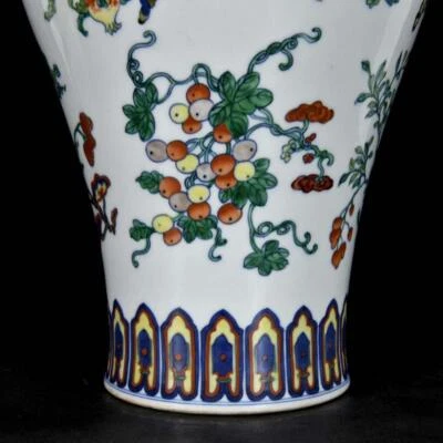 36CM Yongzheng Signed Old Chinese Doucai Vase W/peach N3300