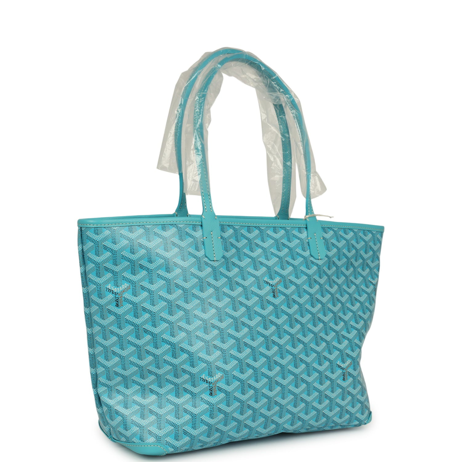 GOYARD Goyardine Canvas Turquoise Artois PM Tote Palladium Hardware