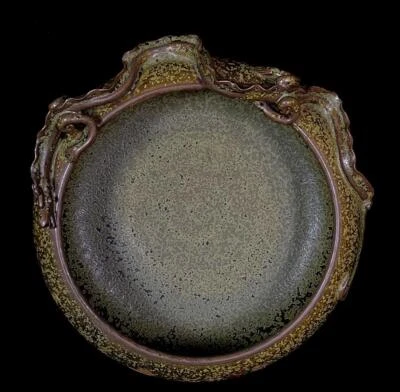 25CM Old Chinese Tea Glaze Brush Washer w/lady N911