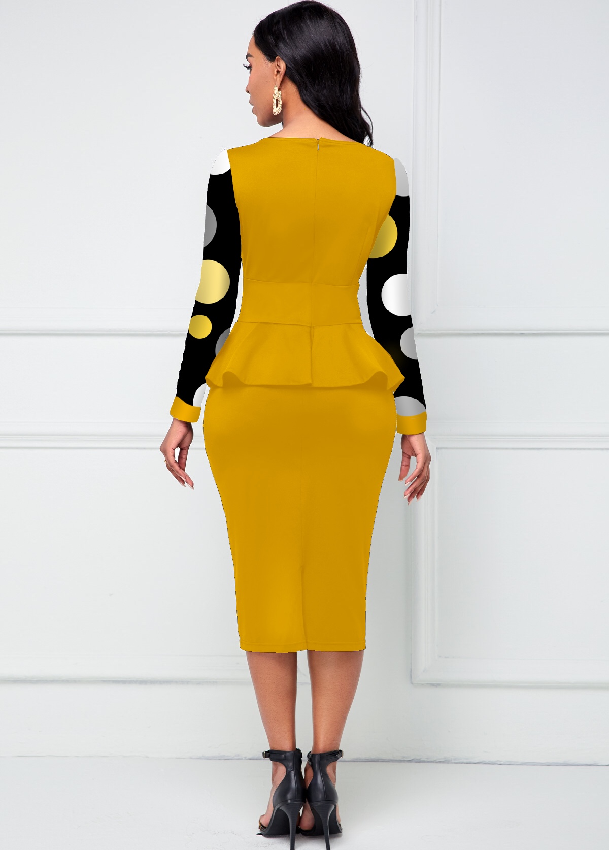 Peplum Waist Round Neck Polka Dot Dress