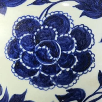 39CM Old Chinese Blue & White Porcelain Pot w/ peony flower Q356