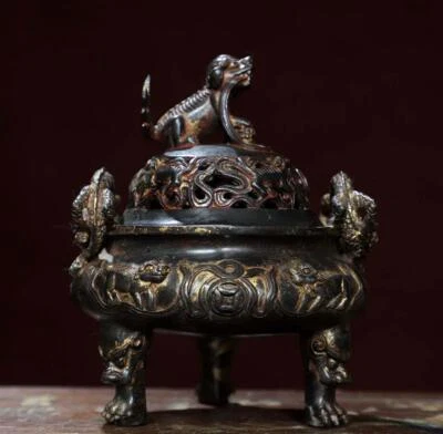 Qianlong Signed Old Chinese Bronze Incense Burner w/dragon N2838