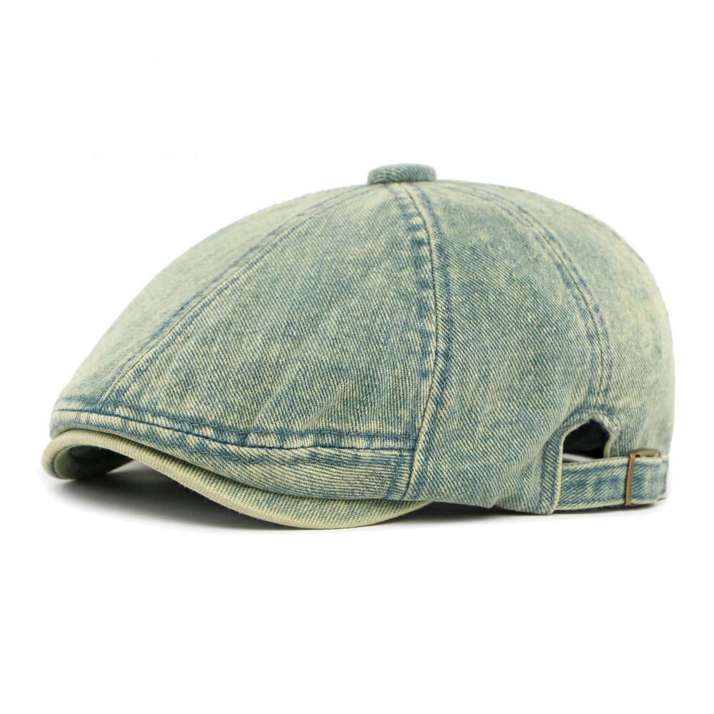 Men's Retro Washed Denim Newsboy Cap