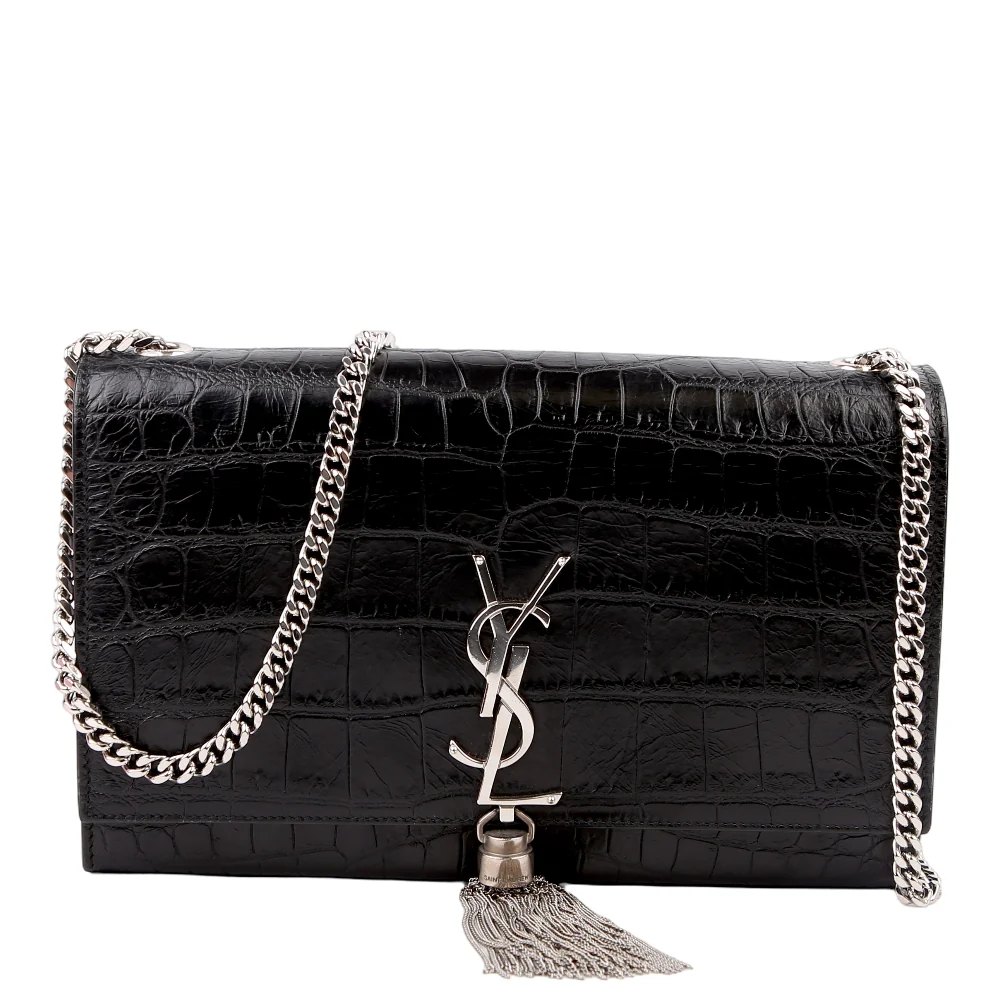 Kate Tassel Satchel Medium Croc Embossed 354119 Black