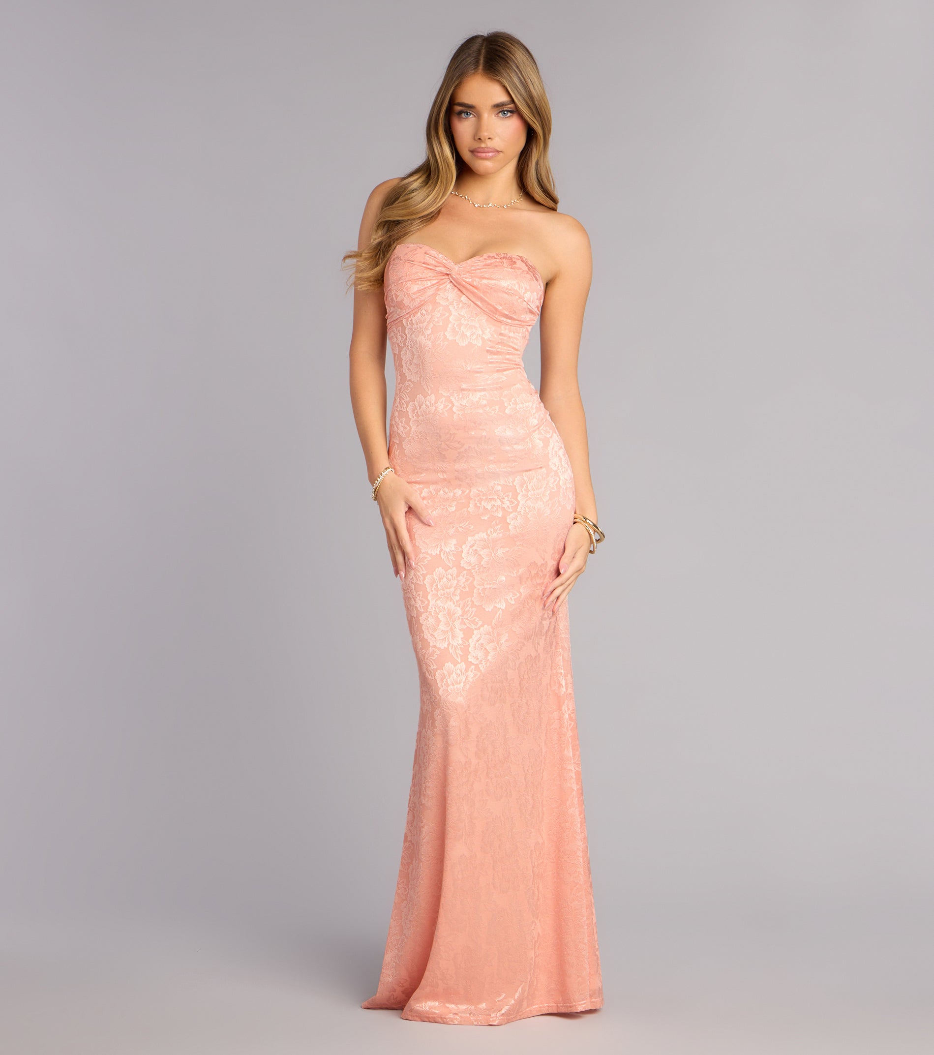 Floral Lace Strapless Mermaid Dress