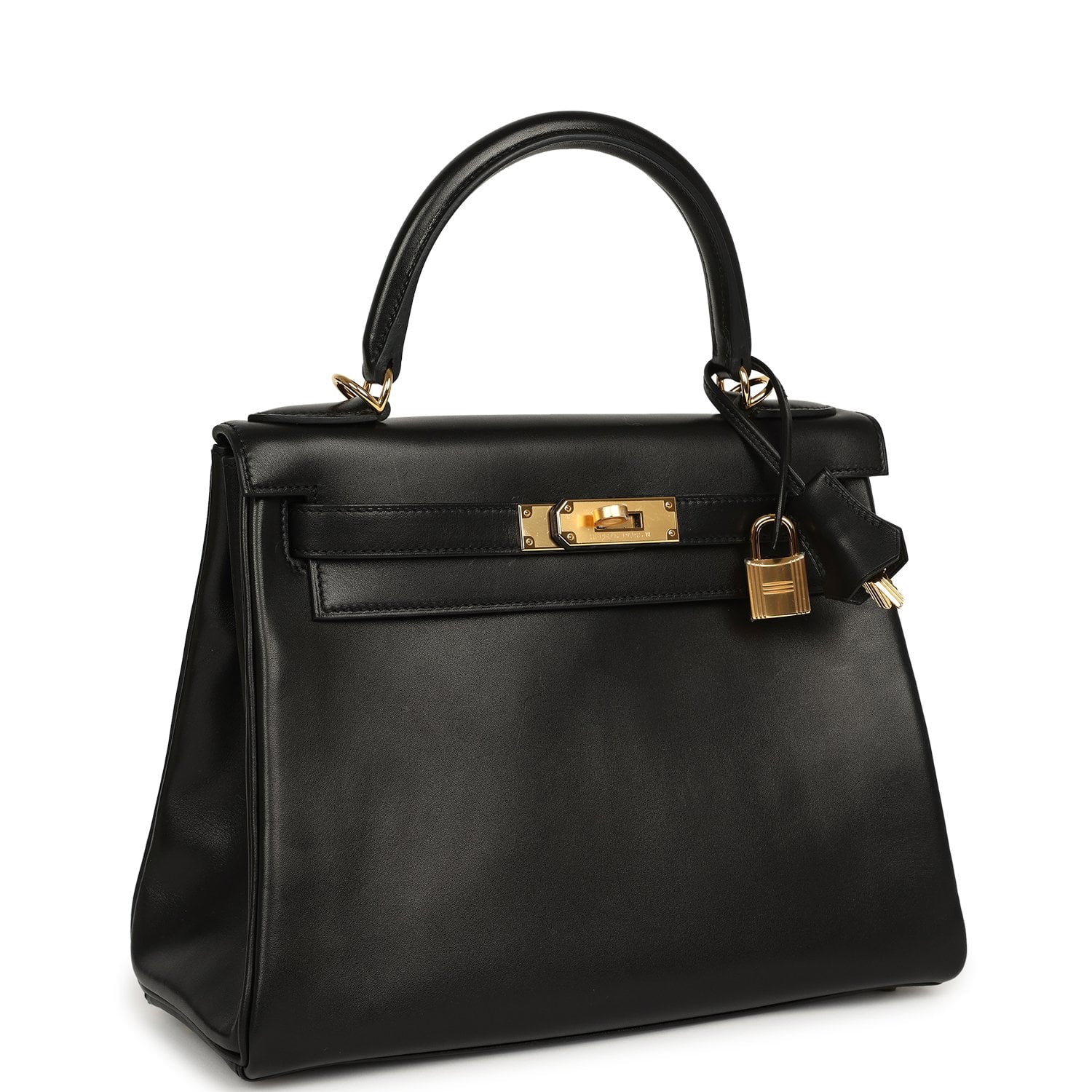 HERMÈS Kelly Retourne 28 Black Evercalf Gold Hardware