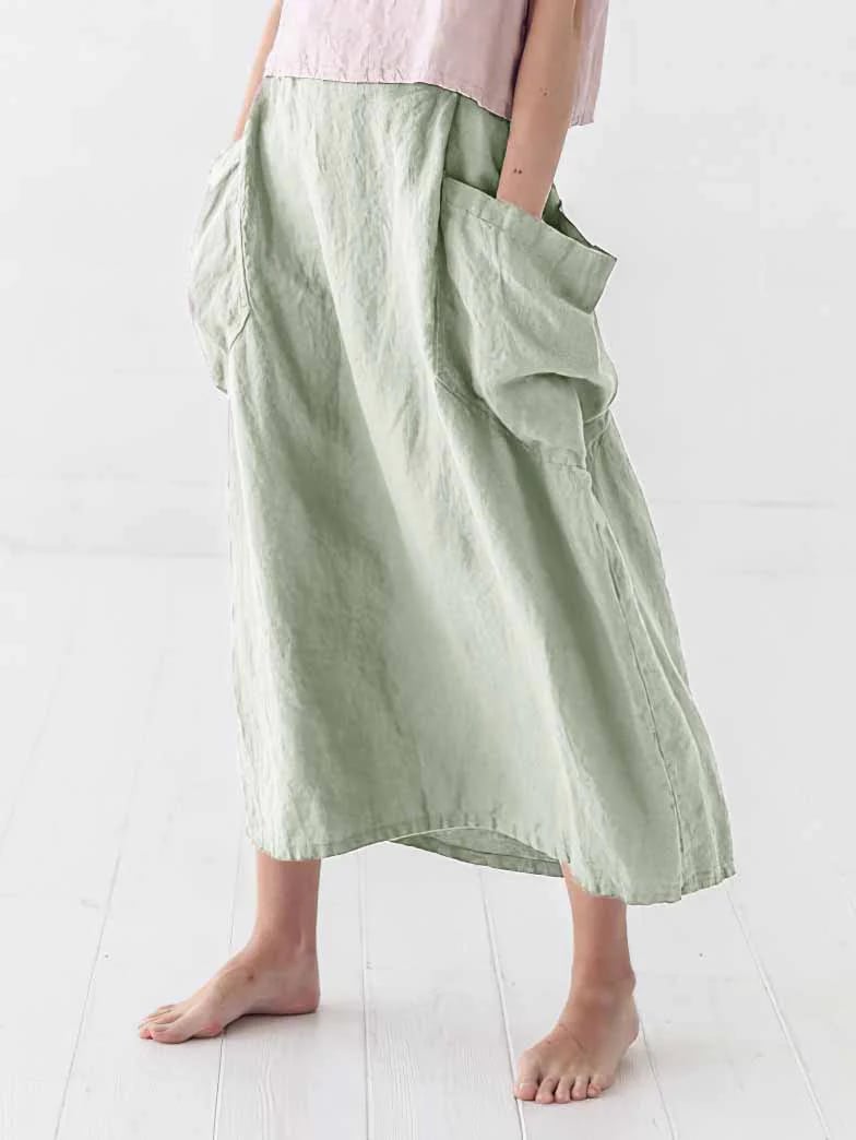 Women Solid Large Pockets Skirt