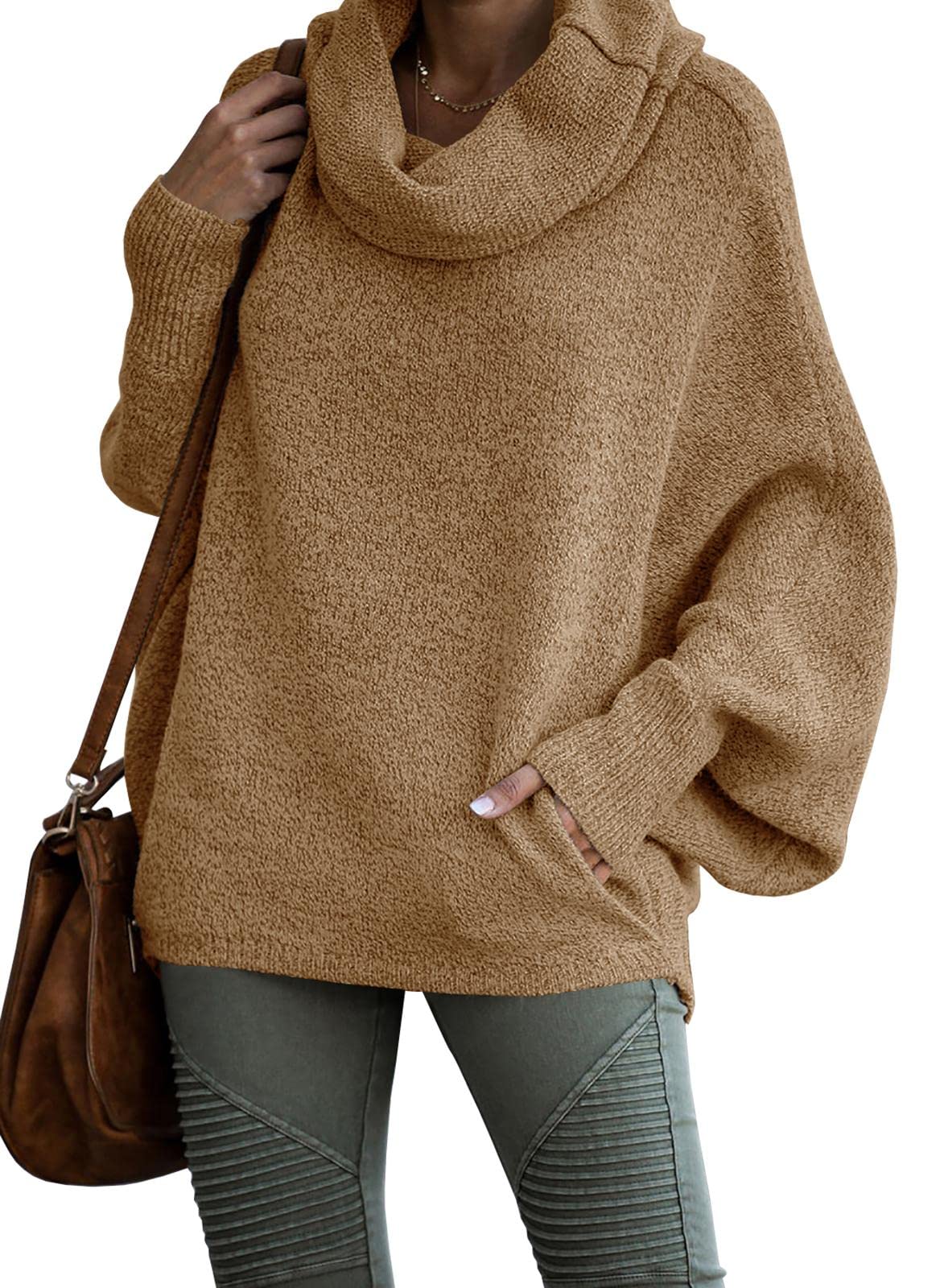 Women's Cowl Neck Batwing Sleeve Pullover Sweater