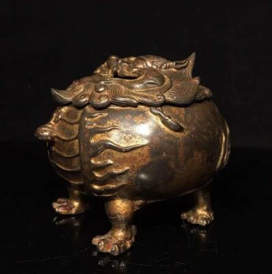 Old Chinese Bronze Gilding Incense Burner w/lion N1631