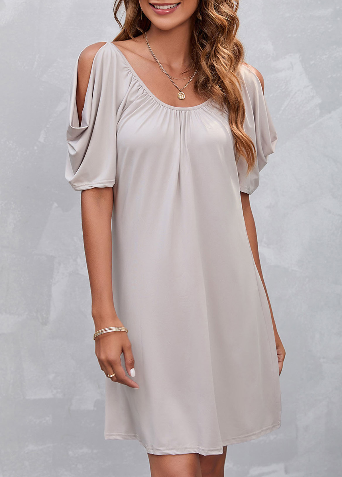 Fold Light Grey Cold Shoulder Dress