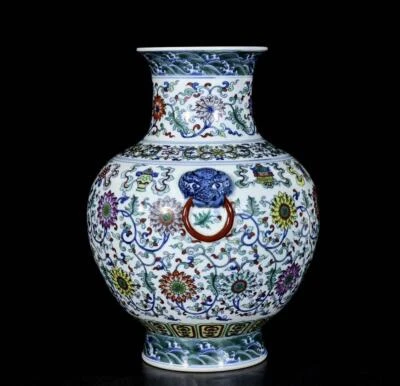 35CM Yongzheng Singed Old Chinese Doucai Vase W/flower N3349