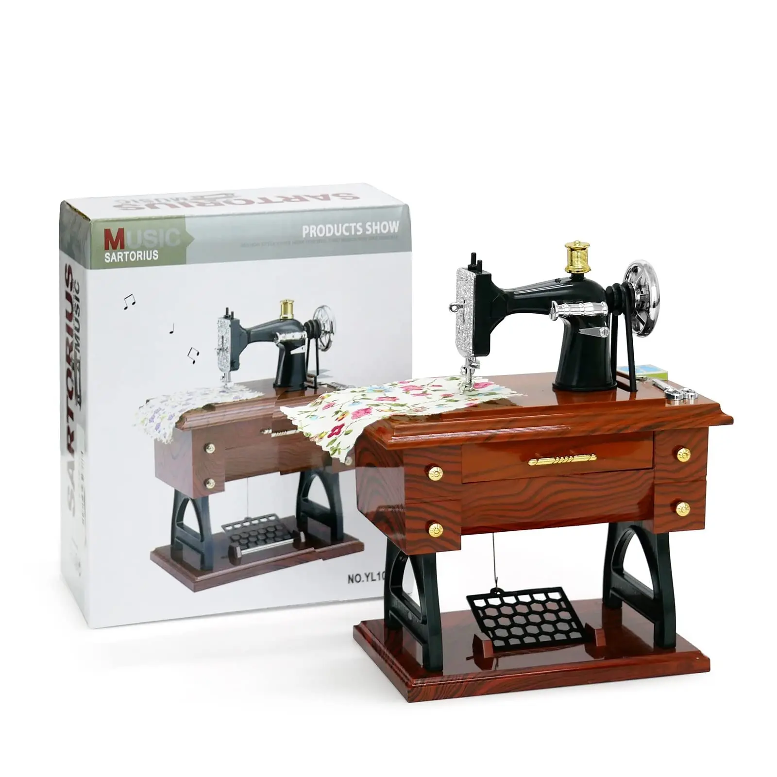 Vintage Mini Sewing Machine Music Box European Retro Classical Treadle Sewing Machine Table Desk Mechanical Clockwork Music Box for Home Decor Birthday Gift
