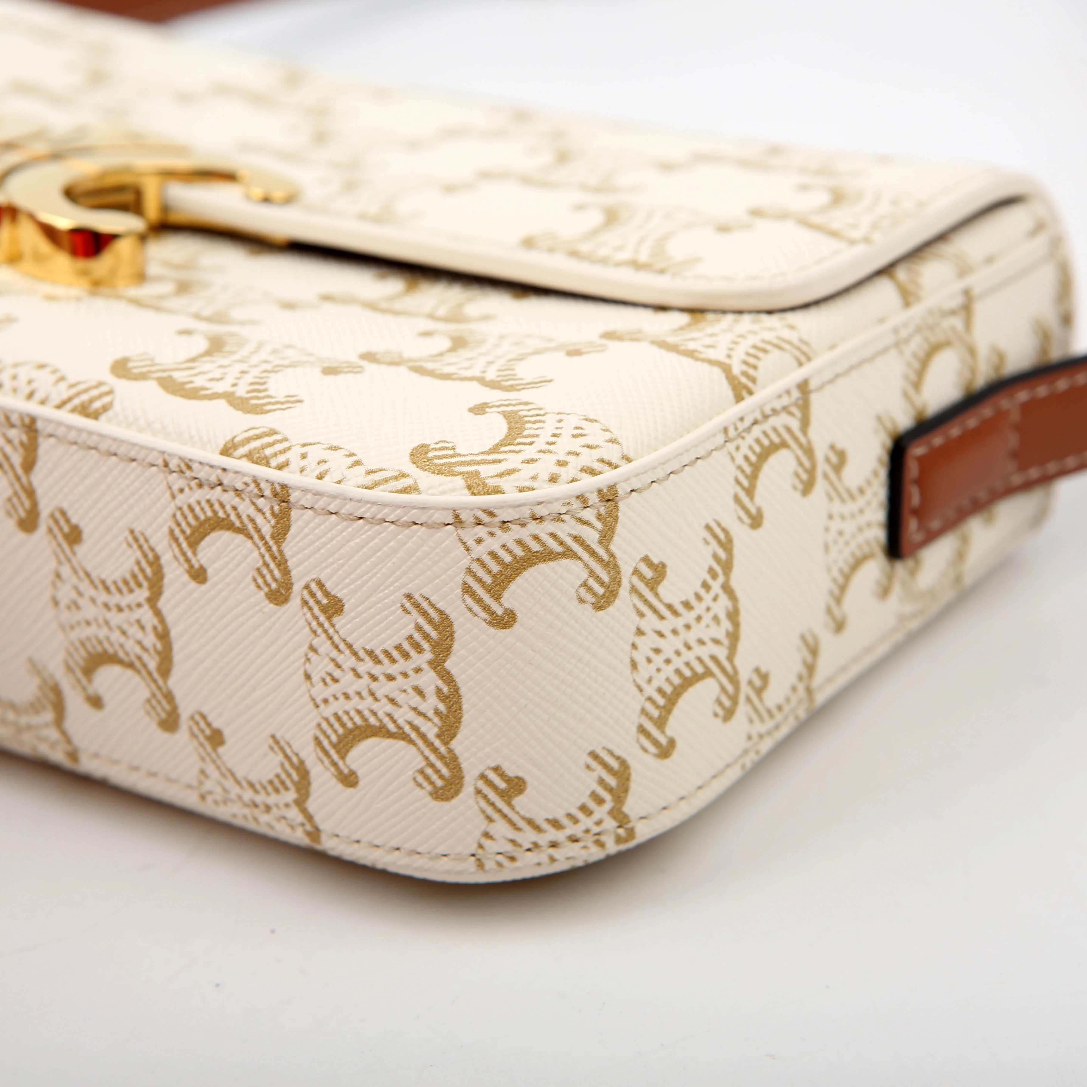 Claude Triomphe Shoulder Bag Canvas/Calfskin White