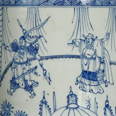 Kangxi Signed Old Chinese Blue and White Brush Pot W/figure CK520