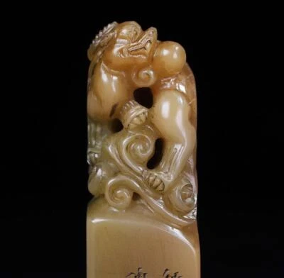 175G Old Chinese Shoushan Stone Seal Stamp Statue w/dragon N2186