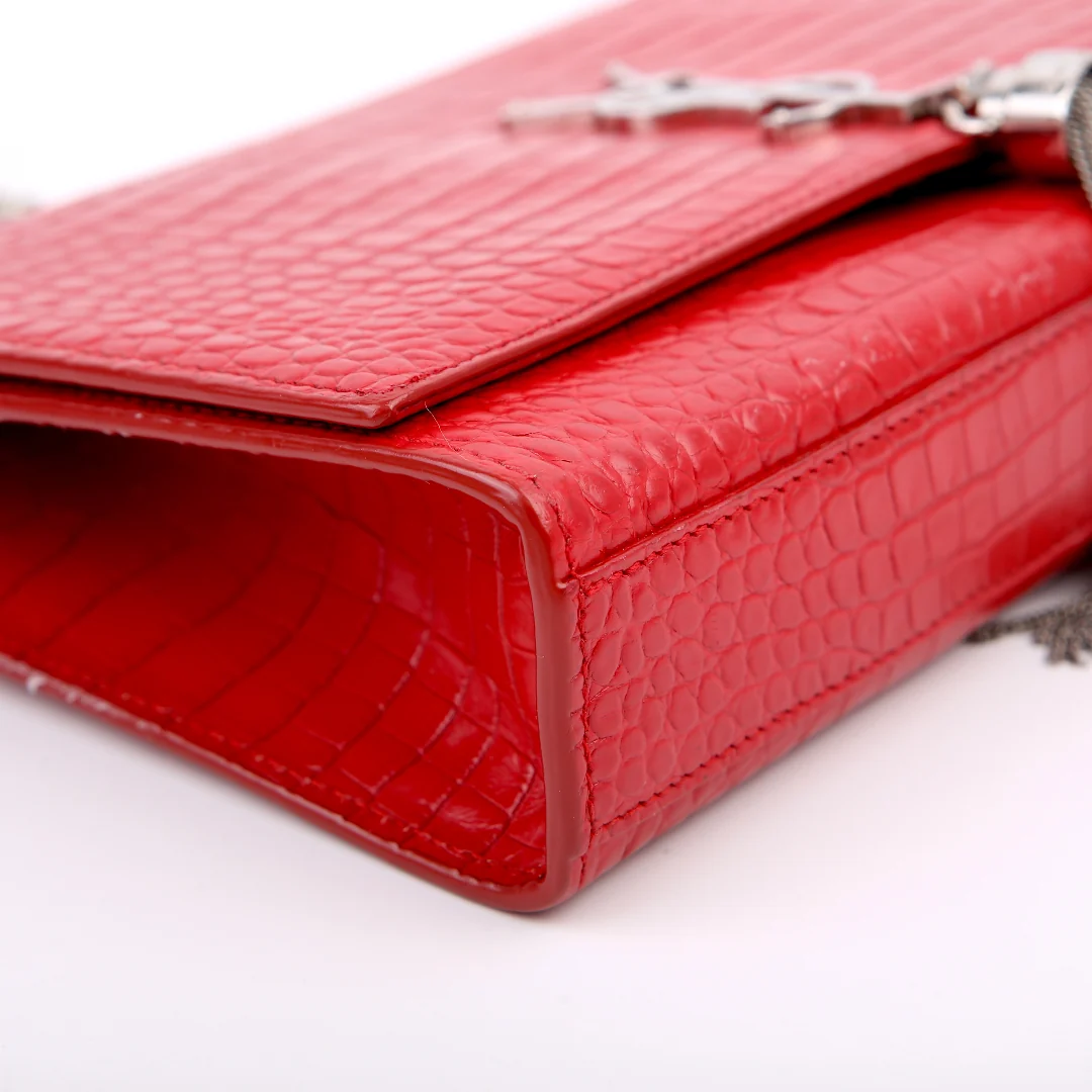 Kate Tassel Satchel Medium Croc Embossed 354119 Red