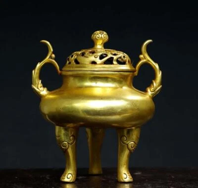 Qianlong Signed Old Chinese Bronze Incense Burner w/ear N2888