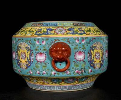 27CM Qianlong Signed Old Chinese Colour Enamel Brush Washer W/flower N3291