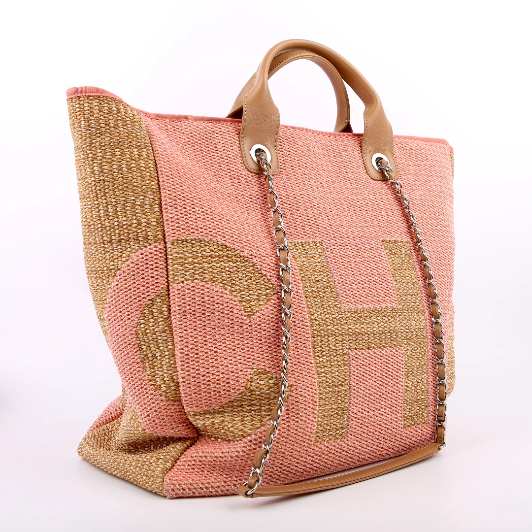 CHANEL Shopping Bag Large Mixed Fibers 28M Tan/Pink