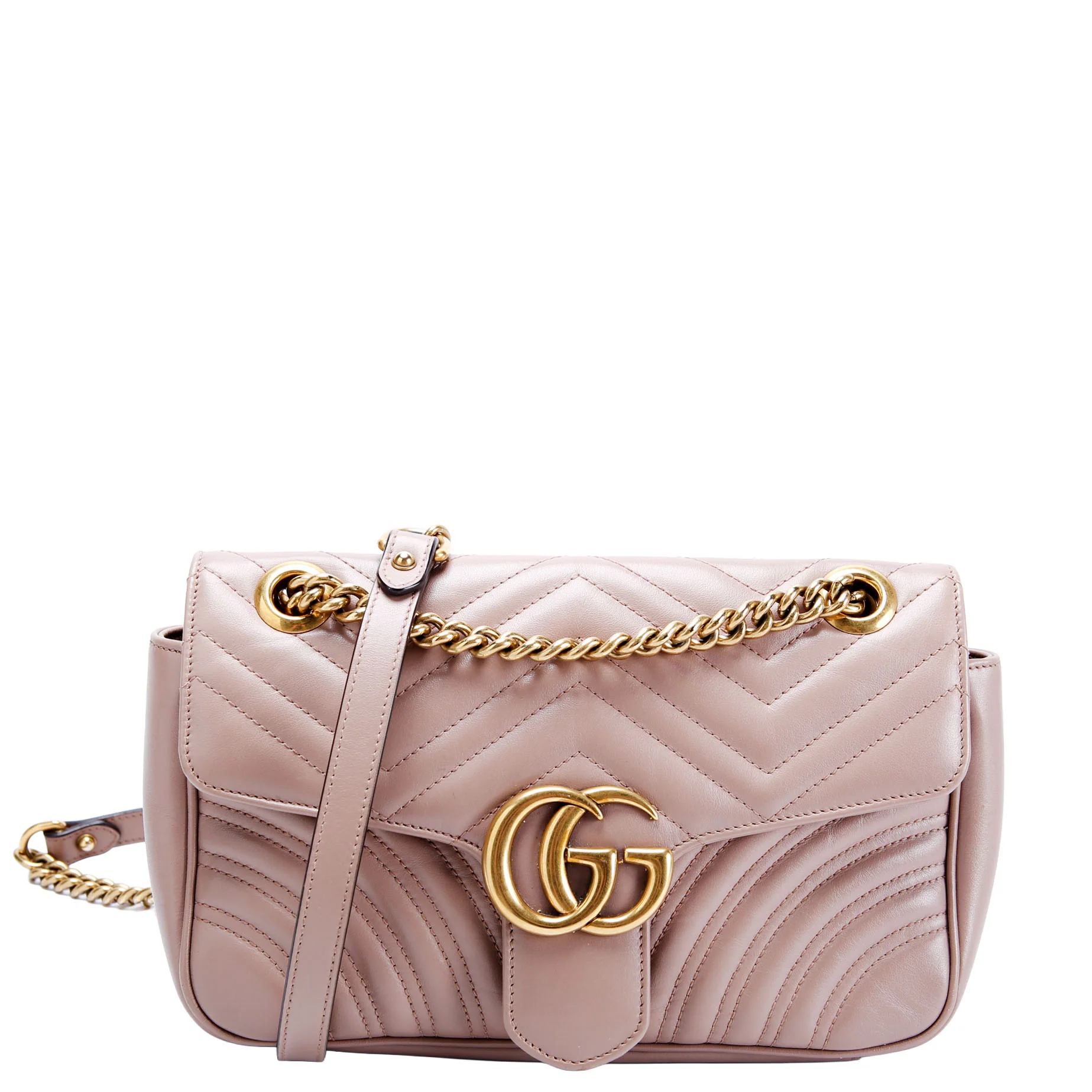 GUCCI 443497 Marmont Leather Shoulder Small Flap Taupe