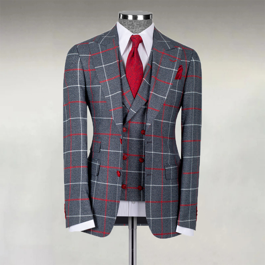 Men's Business Contrast Plaid Two Button Lapel Blazer