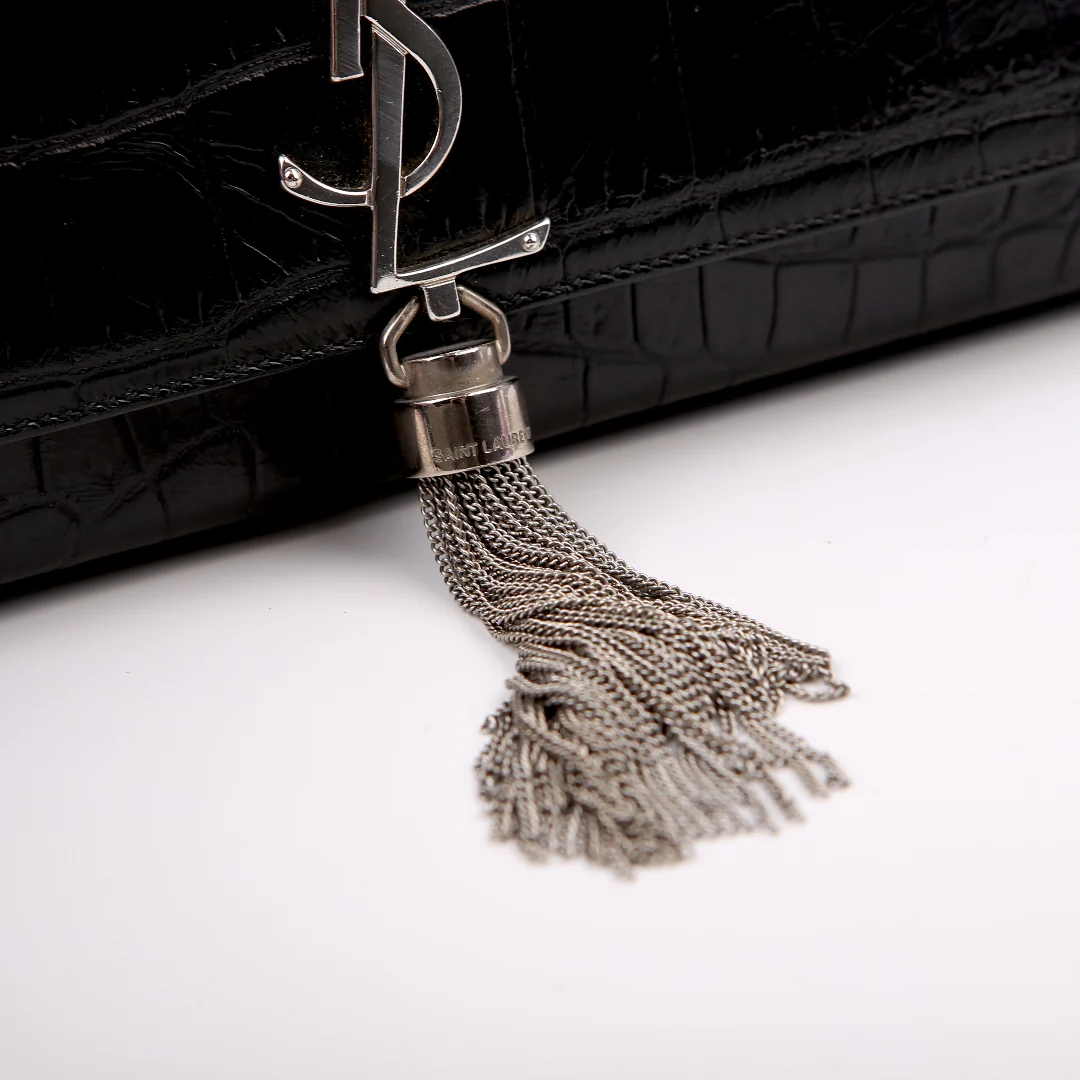 Kate Tassel Satchel Medium Croc Embossed 354119 Black