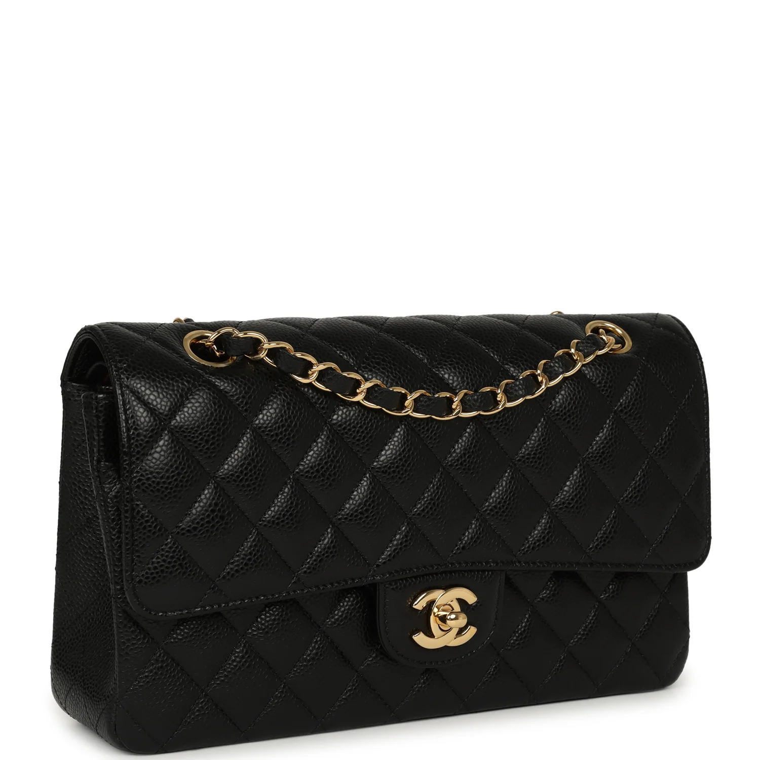 CHANEL Medium Classic Double Flap Bag Black Caviar Gold Hardware