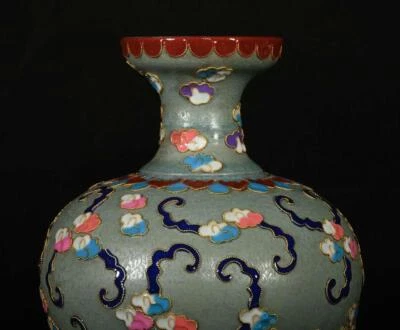 29CM Old Chinese Ru Yao Ru Kiln Vase w/dragon N2949