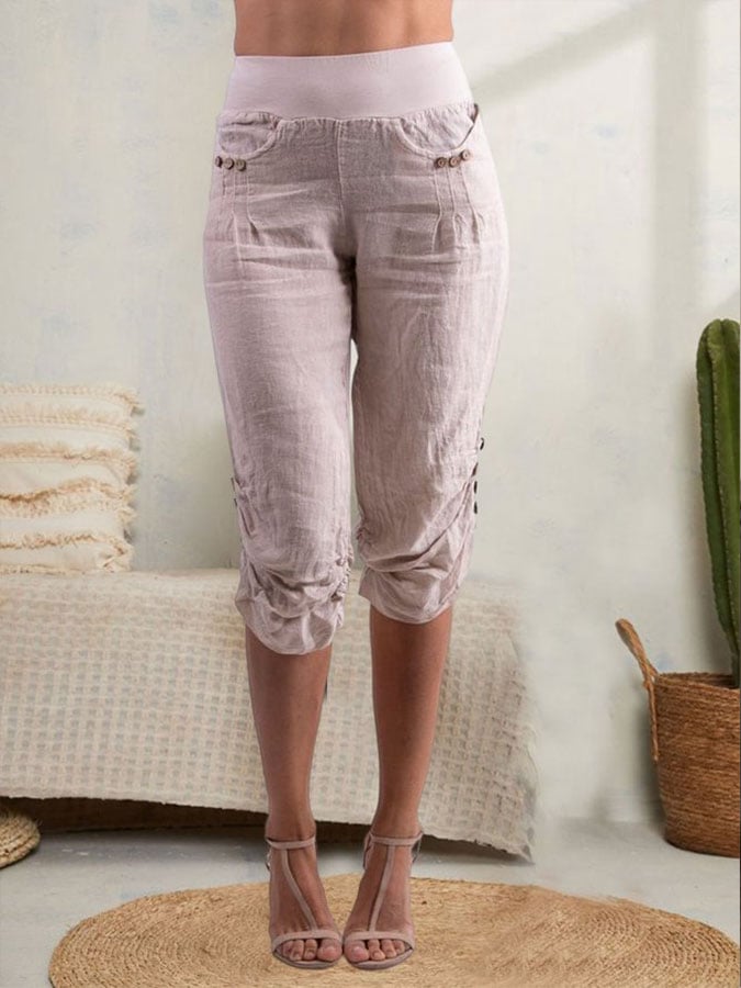 Women's Casual Cotton Linen Cropped Pants