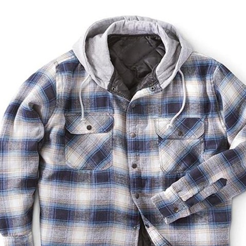 Men's Plaid Brushed And Fleece Padded Hooded Cardigan Jacket