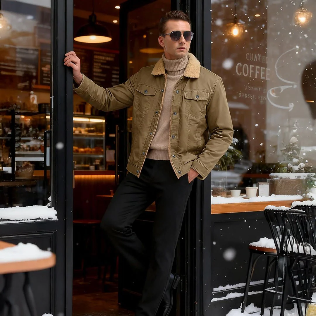 Men's Thick Thermal Sherpa Fleece Lined Cargo Jacket