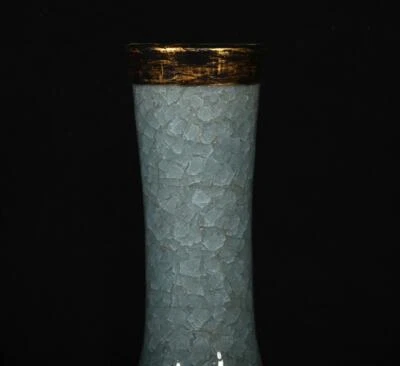 26CM Qianlong Signed Old Chinese Ru Yao Ru Kiln Vase w/poem N2984