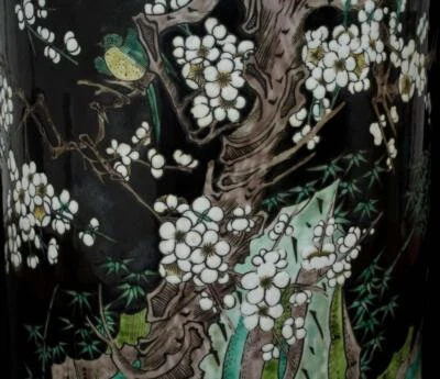 Kangxi Signed Old Chinese Famille Rose Brush Pot W/flower