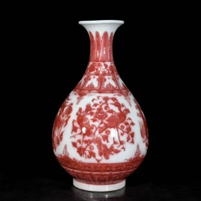 47CM Yongle Signed Old Chinese Underglaze Red Vase W/phoenix N3713
