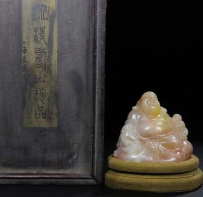 565G Old Chinese Shoushan Stone Seal Stamp Statue w/Buddha N2219