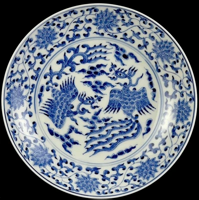 Kangxi Signed Old Chinese Blue & White Porcelain Plate Dish w/phoenix CK467
