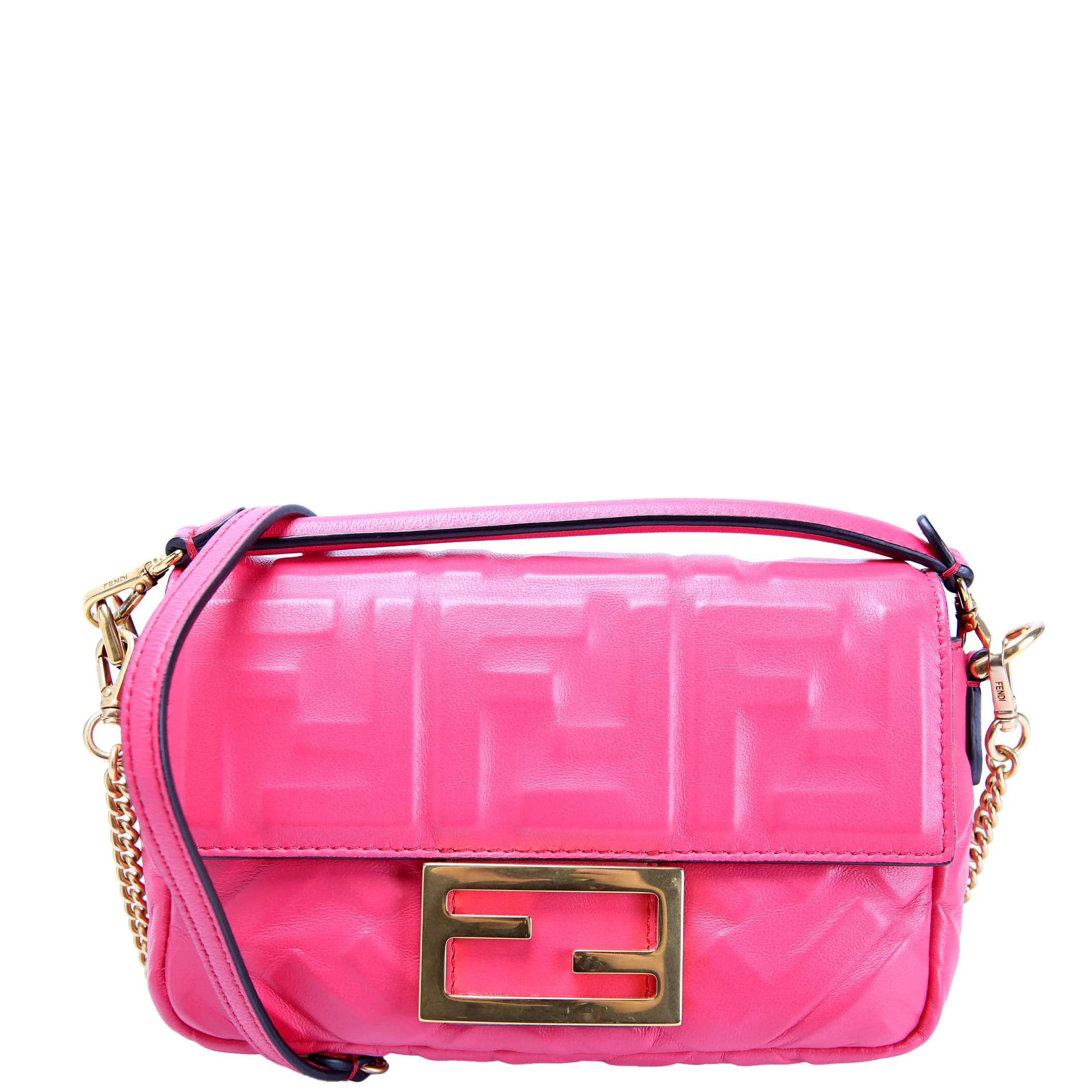 FENDI 8BS017 FF 1974 Leather Mini Baguette Pink